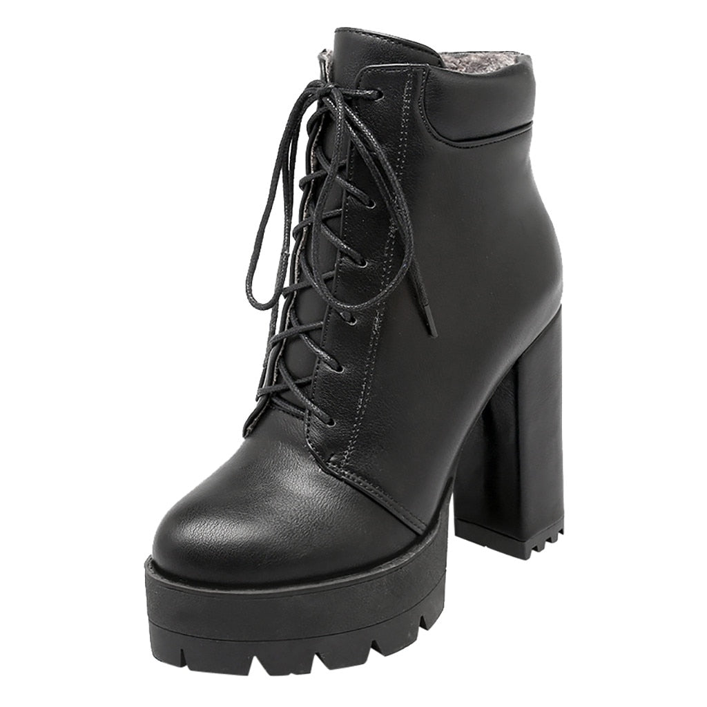 Round Toe Ankle Boots. Women's Lace-Up Winter Shoes. WickedYo